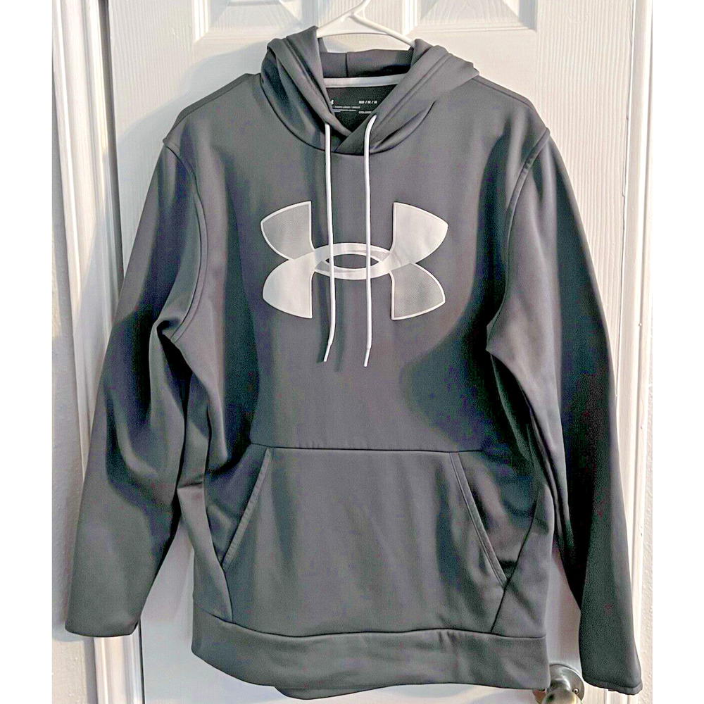 Under Armour Hoodie Mens Medium Grey Pullover ColdGear Sweatshirt Loose UA Logo